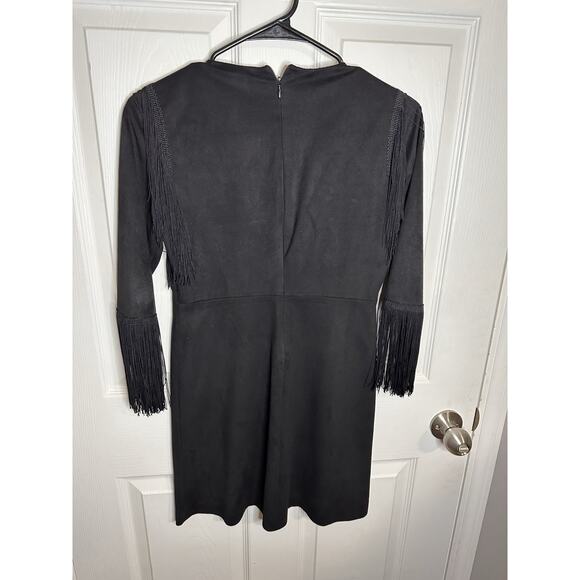 Zara Black Suede Western Dress Tassel Fringe Long Sleeve Size Small Cowgirl - Picture 6 of 8